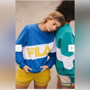 Fila X Urban Outfitters Blue And Yellow Womens Crewneck Sweatshirt Size Large